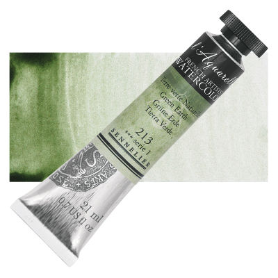 Sennelier French Artists' Watercolor - Green Earth, 21 ml, Tube with Swatch