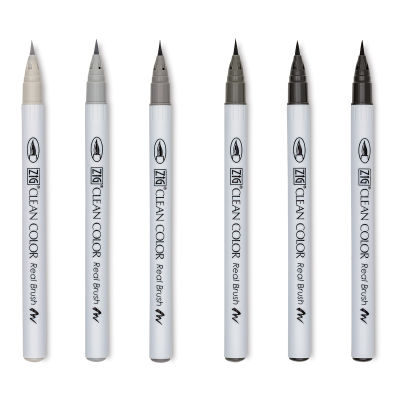 Kuretake Zig Clean Color Real Brush Pens - Cool Grey, Set of 6 (markers out of package)