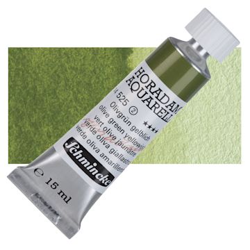 Open in modal - Schmincke Horadam Aquarell Artist Watercolor - Olive Green Yellowish, 15 ml tube and swatch