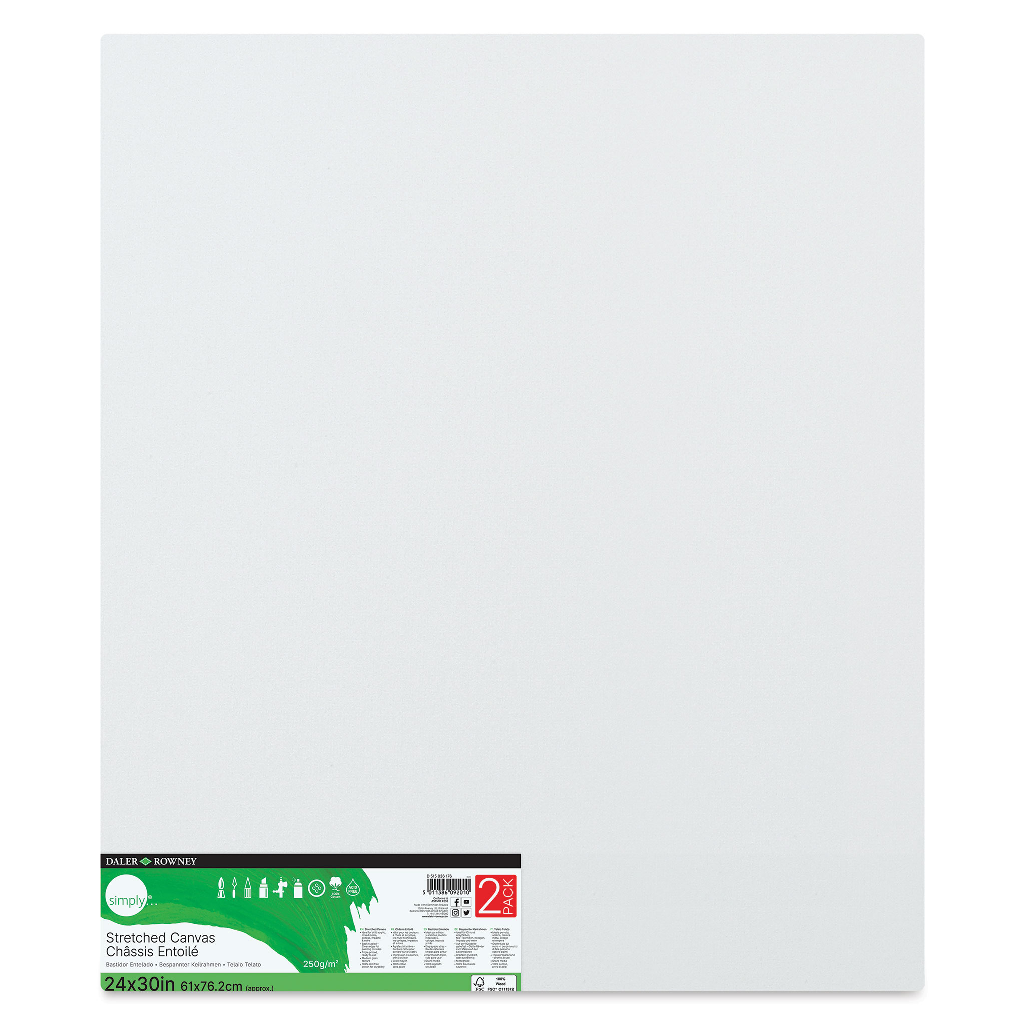 Daler-Rowney Simply Stretched Cotton Canvases - Pkg of 2, 24' x 30'