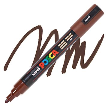 Open in modal - Posca Paint Marker - Dark Brown, Bullet Tip, 2.5 mm - swatch and marker