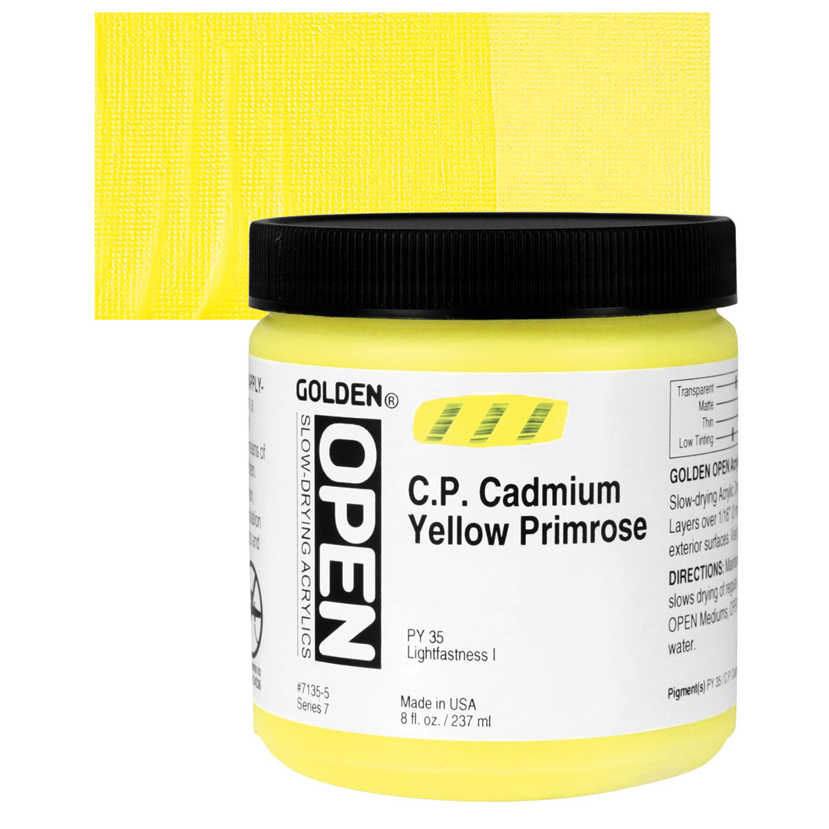 Golden Open Acrylics - Cadmium Yellow Primrose, 8 oz Jar