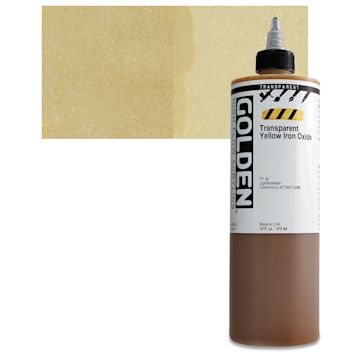 Open in modal - Golden High Flow Acrylic Paint - Transparent Yellow Iron Oxide, 16 oz bottle and swatch