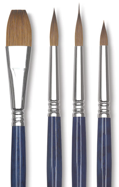 Escoda Optimo Kolinsky Sable Watercolor Brushes - Closeup of four types of Brushes
