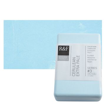 Open in modal - R&F Encaustic Paint Block - Cerulean Extra Pale, 333 ml block and swatch