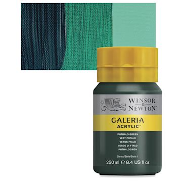 Open in modal - Winsor & Newton Galeria Flow Acrylic - Phthalo Green, 250 ml tube and swatch