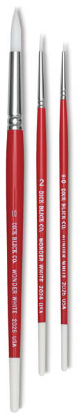 Blick Wonder White Round - 3 Sizes of Round brushes shown upright
