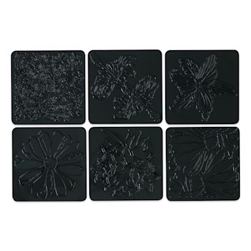 Open in modal - Cedar Canyon Rubbing Plates - Front view of 6 Garden Flowers design plates