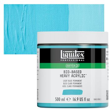 Open in modal - Liquitex Bio-Based Heavy Acrylic Paint - Light Blue Permanent, 500 ml jar and swatch