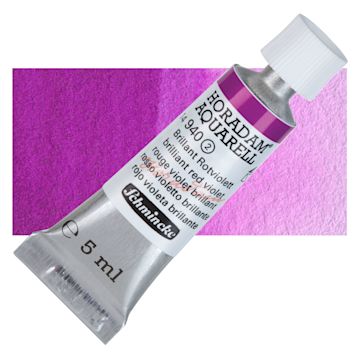 Open in modal - Schmincke Horadam Aquarell Artist Watercolor - Brilliant Red Violet, 5 ml tube and swatch