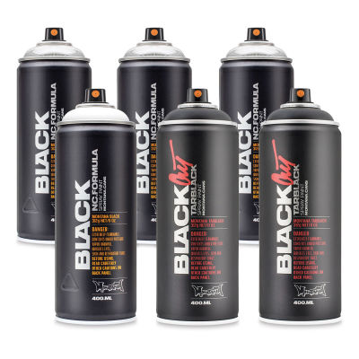 Montana Black Spray Paint - Front view of Blockbuster Set of 6 cans