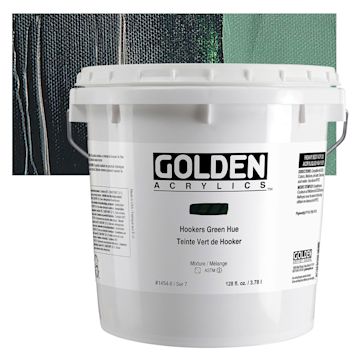 Open in modal - Golden Heavy Body Acrylic Paint - Hooker's Green Hue, 128 oz Jar and swatch