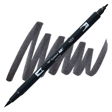Open in modal - Tombow Dual Brush Pen - Lamp Black pen and swatch