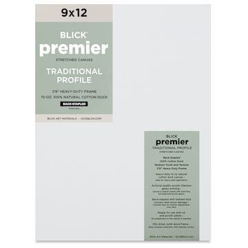Open in modal - Blick Premier Stretched Cotton Canvas - Traditional Profile, Back-Stapled, 9" x 12", front