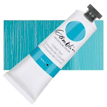 Open in modal - Gamblin Artist's Oil Color - Cobalt Teal, 37 ml tube and swatch