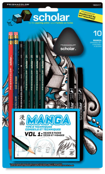Prismacolor Scholar Manga Drawing Set - Front of blister package showing components