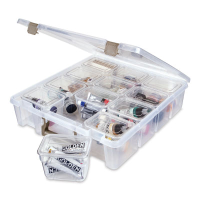 ArtBin Super Satchel with Clear Tubs - Shown open and filled with art supplies not included