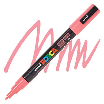 Open in modal - Posca Paint Marker - Coral Pink, Fine, Bullet Tip, 0.9 mm - 1.3 mm - swatch and marker