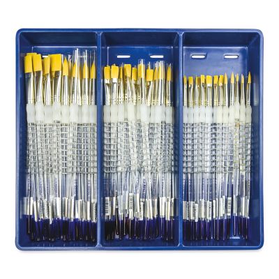 Royal Langnickel Soft Grip Golden Taklon Brush Set - Class Pack, Flats and Rounds, Set of 72 (in tray)