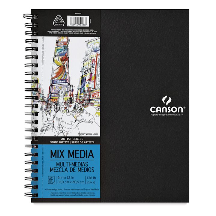Canson Artist Series Mixed Media Paper Pad - 5.5x8.5 Inch, 30 Sheets, 138 Lb, Dual Texture For Wet/Dry Media