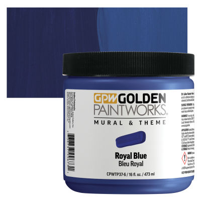 Golden Paintworks Mural and Theme Acrylic Paint - Royal Blue, 16 oz, Jar with swatch