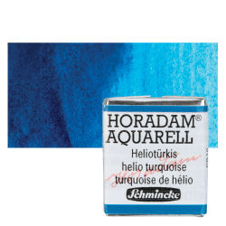 Schmincke Horadam Aquarell Artist Watercolor - Helio Turquoise, Half Pan with Swatch