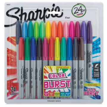 Sharpie Fine Point Permanent Markers - Color Burst Colors, Set of 24, front of the packaging
