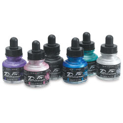 Pearlescent Liquid Acrylic Artists' Inks - Set of 6 ink bottles shown in staggered row
