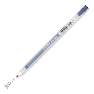 Open in modal - Sakura Gelly Roll Pen - Metallic Blue Black, Medium Tip (with cap off and swatch)