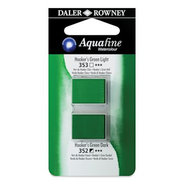 Open in modal - Daler-Rowney Aquafine Watercolors - Set of 2,  Hooker's Green Light and Hooker's Green Dark, Half Pan
