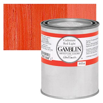 Open in modal - Gamblin Artist's Oil Color - Cadmium Red Light, 16 oz Can and swatch