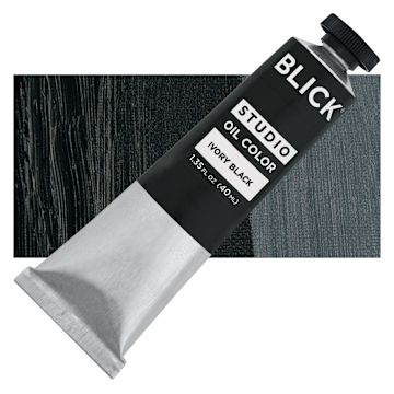 Open in modal - Blick Studio Oil Paint - Ivory Black, 40 ml tube and swatch