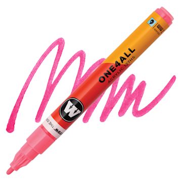 Open in modal - Molotow One4All Acrylic Marker - 2 mm Tip, Neon Red Flowers, Bullet Tip, swatch and marker