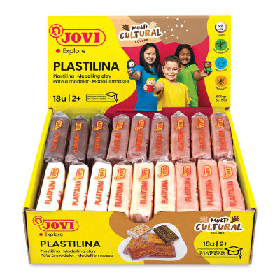 Jovi Plastilina Modeling Clay - Open package of 18 pc Multicultural Colors Clay showing contents