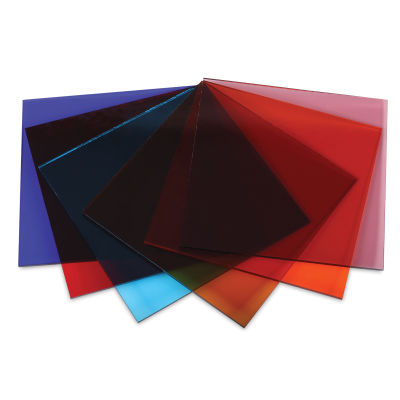 Oceanside Glass Fusible Glass Sheets - Transparent Colors, 6" x 6", Pkg of 6 (spread out to show colors)