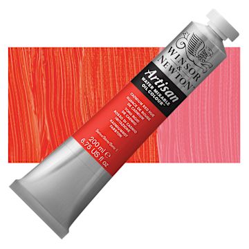 Open in modal - Winsor & Newton Artisan Water Mixable Oil Paint - Cadmium Red Hue, 200 ml tube and swatch