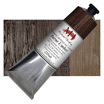 Open in modal - Michael Harding Artists Oil Paint - Burnt Umber, 225 ml tube and swatch