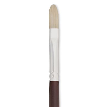 Open in modal - Silver Brush Silverstone Premium White Hog Bristle Brush - Filbert, Long Handle, Size 3 close up