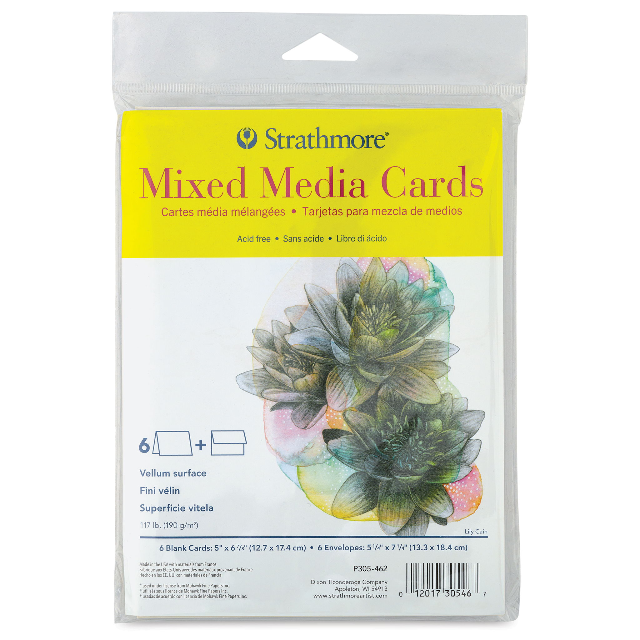 Strathmore 300 Series Mixed Media Cards and Envelopes - Announcement size, 3-1/2 inch x 4-7/8 inch, Pkg of 6, Size: Medium