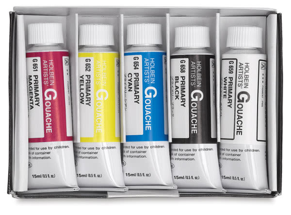 Holbein Artists' Gouache Set Artists' Primary Set, Set of 5 Colors