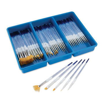 Royal Langnickel Soft Grip Golden Taklon Brush Set - General Assortment, Set of 72 (brushes outside of tray)