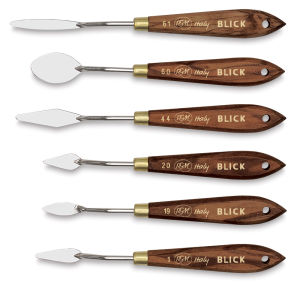 Blick Palette Knives by RGM-Detail Knives, Set of 6. Knives stacked out of package.