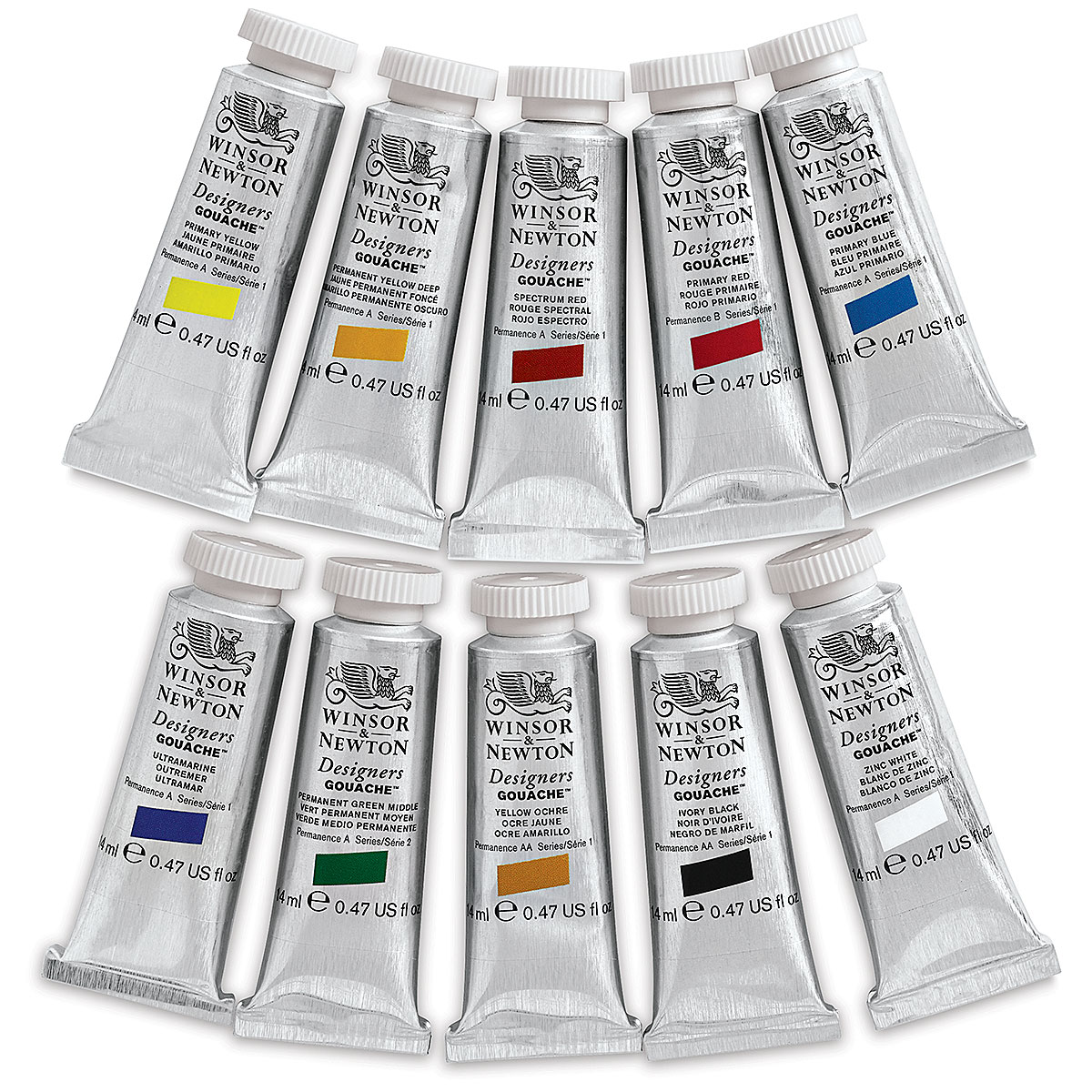 Winsor & Newton Designers Gouache - Introductory Set, Set of 10 Colors, 14  ml Tubes