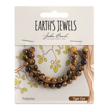Open in modal - John Bead Earth’s Jewels Tiger's Eye Beads - Round, Pkg of 33, 6 mm Dia. - front of packaging