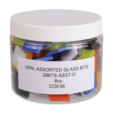 Oceanside Glass Fusible Glass Bits - Opalescent Colors, 8 oz (front of jar)