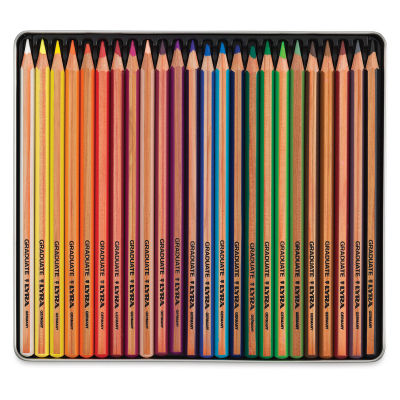 Lyra Graduate Colored Pencils - Set of 24 shown open in storage tin