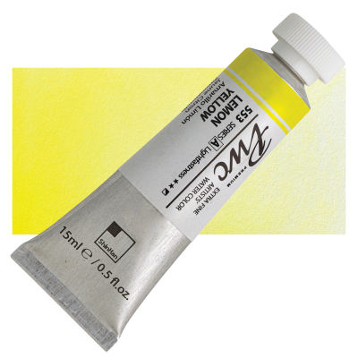 PWC Extra Fine Professional Watercolor - Lemon Yellow, 15 ml, Swatch with Tube