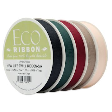 Open in modal - Morex New Life Twill Ribbon - Dark, 5/8" x 3.25 yd, Pkg of 5, at an angle