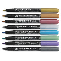 Kuretake Zig Fudebiyori Brush Pens - Metallics, Set of 8