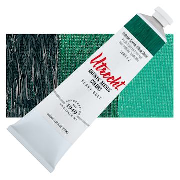 Open in modal - Utrecht Artists' Acrylic Paint - Phthalo Green (Blue Shade), 5 oz tube and swatch
